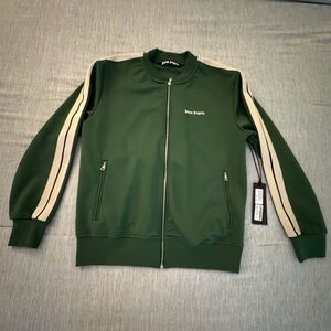 Palm Angels Forest Green Track Jacket with Cream Stripes